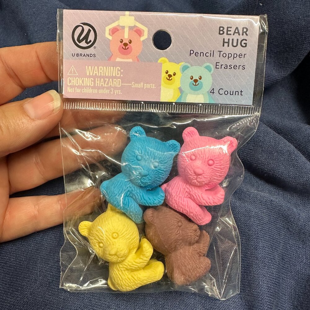 Pack of 10 Bear Hug Pencil Top Erasers - 40 Total Erasers